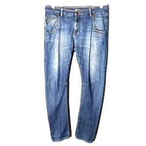 John John Men Jeans 36 X 32‎ Medium Wash Distress Fade Slim Straight Leg Grunge